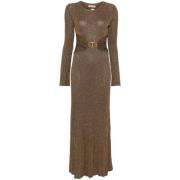 Geribbelde Gebreide Lurex Detail Jurk Twinset , Brown , Dames