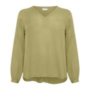 V-hals Lange Mouw Blouse in Mosstone Kaffe Curve , Green , Dames