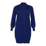 Blauwe Gebreide Jurk met Pofmouwen Kaffe Curve , Blue , Dames