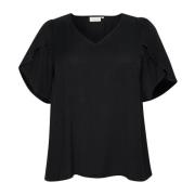 Zwarte diepe blouse met ruchedetails Kaffe Curve , Black , Dames