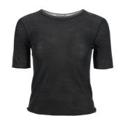 Lichtgewicht Gebreide Crew Neck Top MRZ , Black , Dames