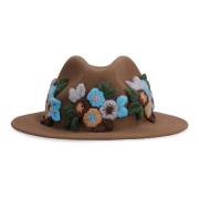 Bloemen geborduurde wollen fedora hoed Tu Lizé , Multicolor , Dames