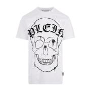 Skull Print Wit T-shirt Polos Philipp Plein , White , Heren