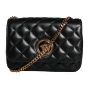 Zwarte Gewatteerde Leren Crossbody Tas Versace , Black , Dames