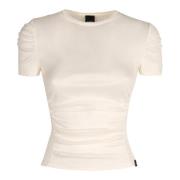 Geribbelde katoenen T-shirt Pinko , Beige , Dames