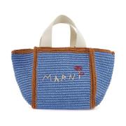 Macramé Gebreide Tote Tas met Geborduurd Logo Marni , Blue , Dames