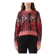 Zebra Print Trui Rood Zwart Just Cavalli , Pink , Dames