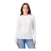 Wit lang mouw ronde hals shirt Armani Exchange , White , Dames