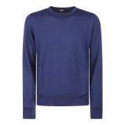 Blauwe Merino Sweater Girocollo Stijl K-Way , Blue , Heren