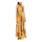 Zijden Palmprint Maxi Jurk Raquel Diniz , Orange , Dames