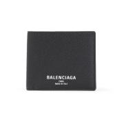 Zwarte Leren Portemonnee Stijlvol Model Balenciaga , Black , Heren