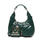 Gewatteerde Groene Tas met Gouden Logo Love Moschino , Green , Dames