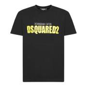 Bordeaux T-shirt met fluorescerend logo Dsquared2 , Black , Heren