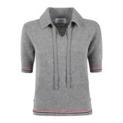 Merino Wol Polo met Sleutelgat Halslijn Thom Browne , Gray , Dames