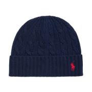 Klassieke Kabel Gebreide Merino Wol Beanie Ralph Lauren , Blue , Heren