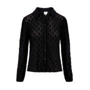 Kanten Blouse Lange Mouw Zusss , Black , Dames