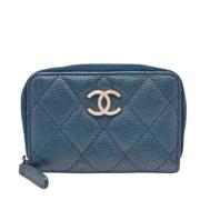 Pre-owned Leather wallets Chanel Vintage , Blue , Dames