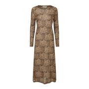 Luipaardprint Maxi Jurk Elegant Stijl Lollys Laundry , Brown , Dames