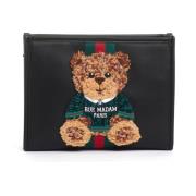 Zwarte Clutch Handtas met Teddy Rue Madame , Black , Dames