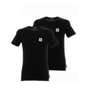 Zwarte T-shirts met gebogen logo Bikkembergs , Black , Heren