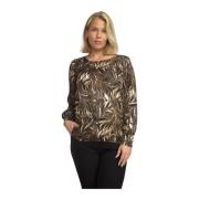 Zwart Blad Blouse met Smock Manchetten 2-Biz , Green , Dames