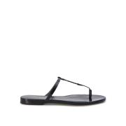 Zwarte Leren Platte Sandalen Saint Laurent , Black , Dames