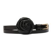 Smalle leren riem met 3D-roos Kazar , Black , Dames