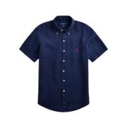 Marineblauw Linnen Custom Fit Shirt Ralph Lauren , Blue , Heren