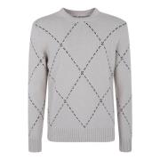 Argyle Check Wollen Trui Eleventy , Gray , Heren