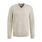 Boucle Katoen V-Hals Pullover Cast Iron , Beige , Heren