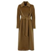 Kameelwollen Jas met Brede Kraag Max Mara Studio , Brown , Dames