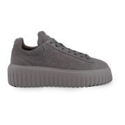 Grijze Leren Sneakers met Geborduurd Logo Hogan , Gray , Dames