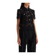 Kanten shirt met rozenknopen Self Portrait , Black , Dames