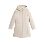 Tech Softshell Duck Down Hooded Coat Woolrich , Beige , Dames