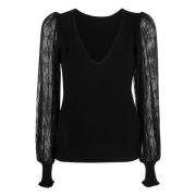 Omkeerbare Trui Zwart Kantmouwen Twinset , Black , Dames