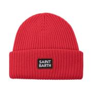 Rode Geribbelde Wollen Beanie Hoed MC2 Saint Barth , Red , Heren