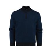 Blauwe Wollen Half-Zip Trui Hugo Boss , Blue , Heren