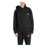 Katoenen Jersey Hoodie met Geborduurd Logo Laneus , Black , Heren