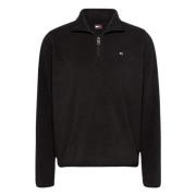 Zwarte Fleece Half-Zip Sweater Tommy Hilfiger , Black , Dames