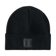 Extrafijne Wol Ribgebreide Beanie Muts C.p. Company , Black , Unisex