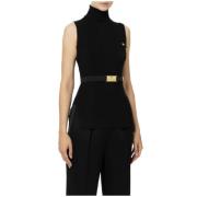 Zwarte Geribbelde Coltrui met Logo Zak Elisabetta Franchi , Black , Da...