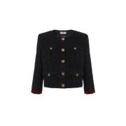 Rood en zwart tweed cropped jasje Elisabetta Franchi , Black , Dames