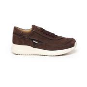 Koffiebruine Suède Sneakers met Metalen Logo Paciotti , Brown , Heren