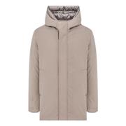 Beige Korte Parka met Bi-Stretch Stof Duno , Beige , Heren