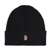 Zwarte Wollen Muts met Logo Moncler , Black , Heren