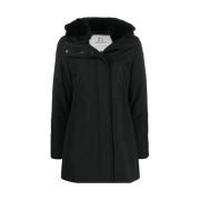 Zwarte Winterjas met Afneembare Capuchon Woolrich , Black , Dames