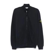 Blauwe Rits Cardigan Geribbelde Afwerking Logo Stone Island , Blue , H...