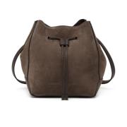 Bruin Suède Leren Trekkoord Schoudertas Brunello Cucinelli , Brown , D...