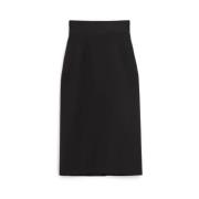 Zwarte Wol Lange Rok Elastische Tailleband Sportmax , Black , Dames