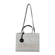 Canvas Leren Crossbody Tote Tas Versace , White , Dames